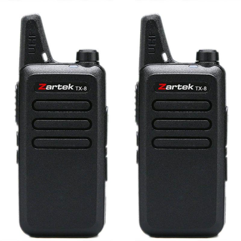 Zartek TX-8 TWIN PACK two-way radios, UHF handheld transceiver, 2 pin side jack (incl 2 radios, 2 x USB cables, 2 x desktop cradle chargers, 1 mains adaptor, 2 x Batteries, 2 x belt clips) Blister pack