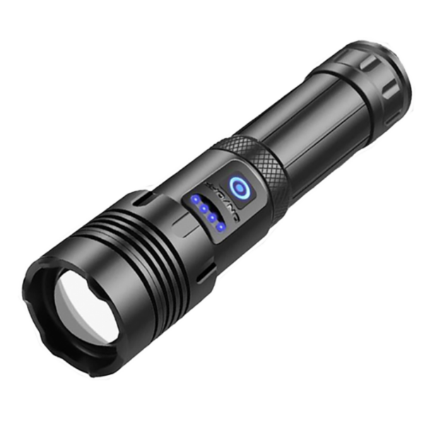 Zartek High Bright Flashlight,1500 Lm 15W, side 3W COB LED, USBRecharg., Aluminium, Mains plug in charger, 1 x 26650 Li-ion battery incl.Powerbank