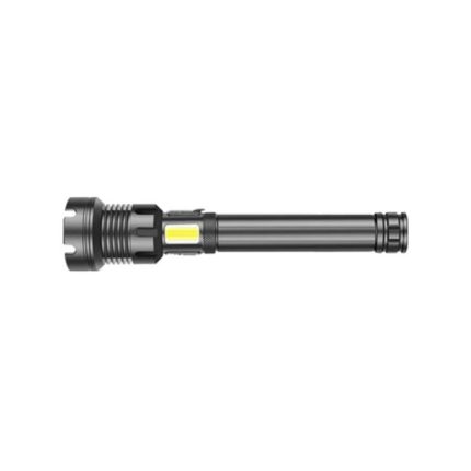 Zartek High Bright Flashlight,2500 Lm 25W, side 3W COB LED, USBRechargeable, Aluminium,Mains plug in charger, 2 x 26650 Li-ion batteries incl.Powerbank, Baton