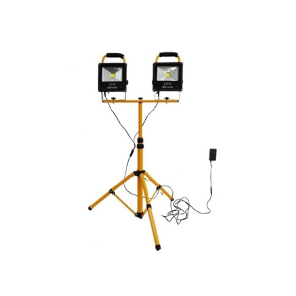Zartek Dual LED Portable Floodlight with Tripod Stand, 2 x 10 Watt LED Globes = 20W,1800 LM, 5m Heavy- Duty Cable, Mains and Vehicle Adaptors incl