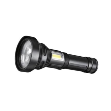 Zartek Laser LED Flashlight,Beam up to 1500m, 800 Lm, side 3W COB LED, USBRechargeable, Aluminium, PowerbankMains plug in charger, 1 x 26650 Li-ion battery, Pouch incl.