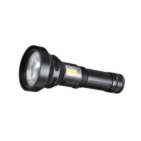 Zartek Laser LED Flashlight,Beam up to 1500m, 800 Lm, side 3W COB LED, USBRechargeable, Aluminium, PowerbankMains plug in charger, 1 x 26650 Li-ion battery, Pouch incl.