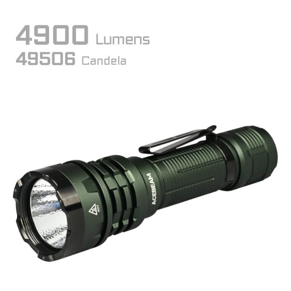 Acebeam P17 Tactical Flashlight- 4900 Lumen/445m (Powerful Dual-Switch Flashlight)-DARK GREEN