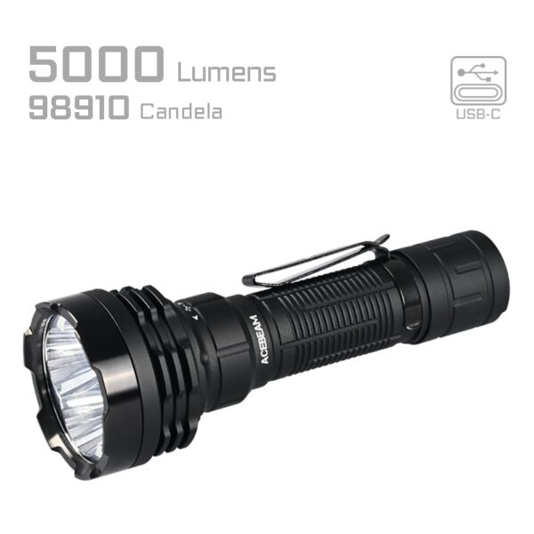 Acebeam P18 Quad-Core Tactical Flashlight- 5000 Lumens/629m (Dual-Switch Rechargable Tactical Flashlight)