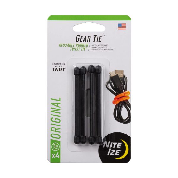 GEAR TIE REUSABLE RUBBER TWIST TIE 3 IN .- 4 PACK - BLACK