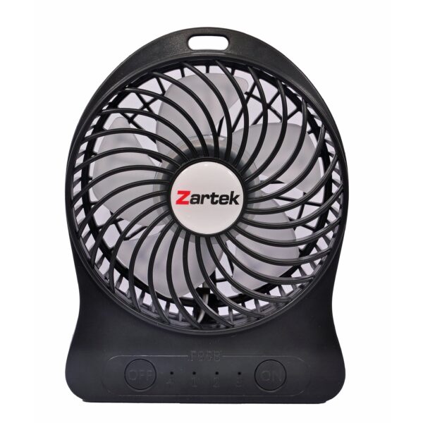 Zartek Rechargeable Portable Fan, Height Extendable, Desk or Floor Placing, Automatic Rotating, 9 Speeds, Remote Control, Touch Buttons, Display , Large Airflow, 10 inch, Large Blades, Timer, Battery 3 x 2600mAH,  Long Run Time, Foldable, Power Supply Included